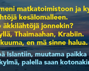 Mies meni matkatoimistoon