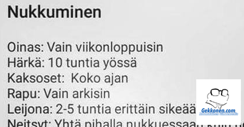 Horoskooppi: Nukkuminen