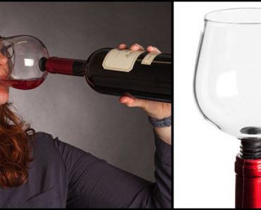 Miksi vaivautua kaatamaan viiniä lasiin, kun voit kiinnittää lasin suoraan pullon suulle!?  – Loistava lahjaidea!